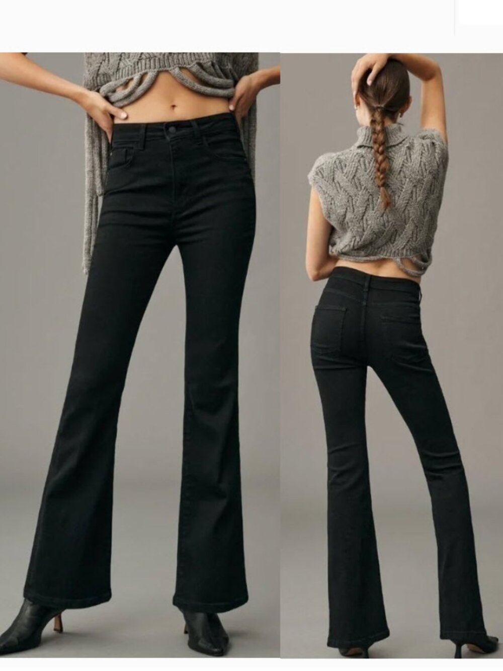Anthro Pilcro The Icon Black High-Rise Flare Jeans 28 Stretch Denim